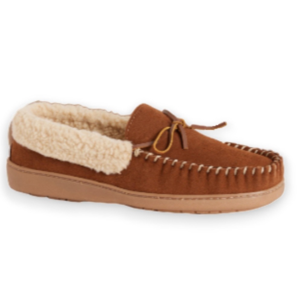 Minnetonka Code Trapper Men Suede Moccasin Slipper Whiskey‎ Faux Fur Size 10M